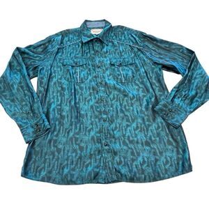 Ace of Diamond Men's Retro Abstract Pearl Snap Long Sleeve Western Shirt Teal Si